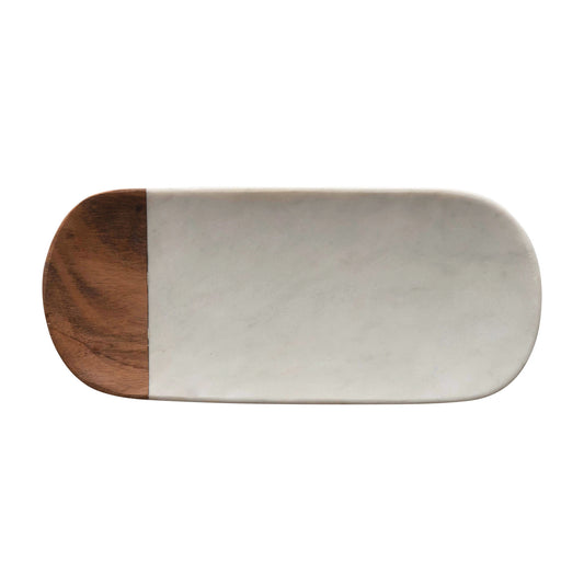 WHITE MARBLE WOOD TRAY