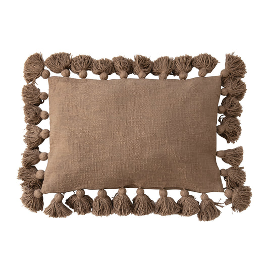 16"X24" BROWN TASSLE PILLOW