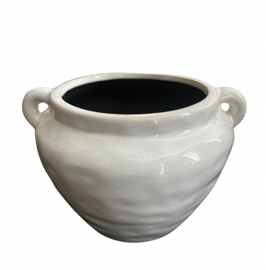 White Ceramic Pot with Handles