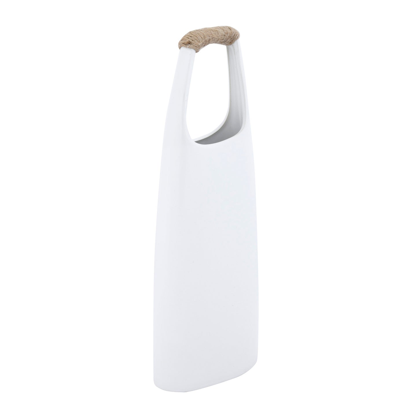 STONEWARE VASE WITH RATTAN HANDLE