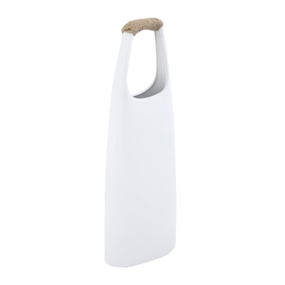 STONEWARE VASE WITH RATTAN HANDLE