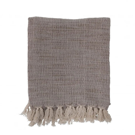 WOVEN WOOL THROW BLEND W/ FRINGE